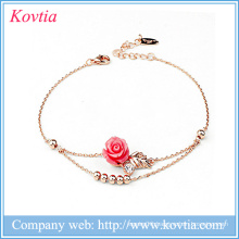 Fashion jewelry anklet bracelet 18k rose gold plated bracelet rose flower bracelets for girls